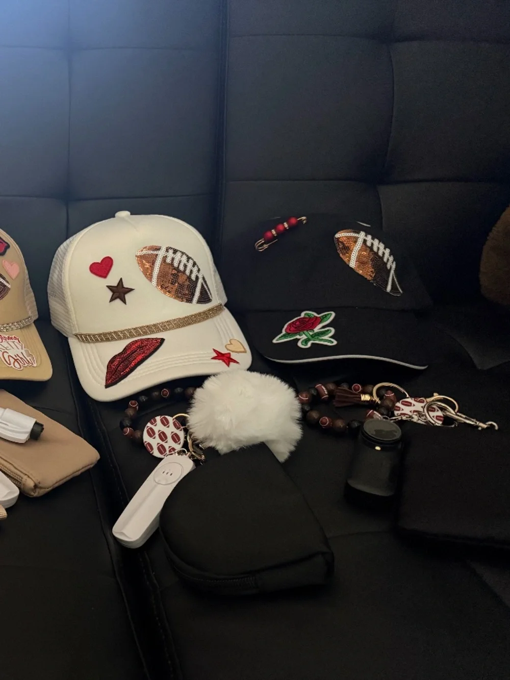 Embellished Football Trucker Hat & Keychain Bundle - NWOT